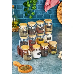 Fbz Home Etiketli 300 ml 12 Adet Kavanoz ve 12 Adet Mini Baharat Kaşığı - 24 Parça Baharat Seti