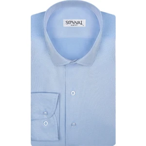 Slim Fit Armür Desenli Mavi Erkek Gömlek