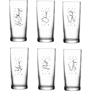 6 Dilde Şerefe Yazılı Rakı Bardağı Seti Makinede Yıkanabilir Baskılı