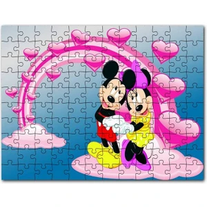 Mickey ve Minnie Mouse Fotoğraf Aşk 120 Parça Puzzle Yapboz Mdf (Ahşap)