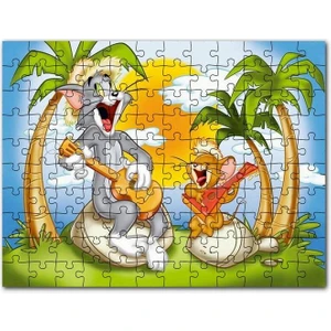 Tom ve Jerry Şarkı Söyleyen Ada Palmiye Ağaçları 120 Parça Puzzle Yapboz Mdf (Ahşap)