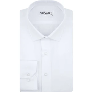Slim Fit Armür Desenli Beyaz Erkek Gömlek