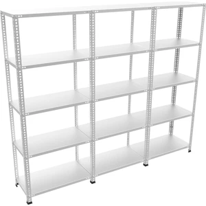Galvanizraf® 5 Katlı 3'lü Bitişik Galvaniz Çelik Raf Arşiv Rafı Depo Rafı Kiler Rafı 31X60X150