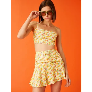 Çiçekli Büzgülü Etek