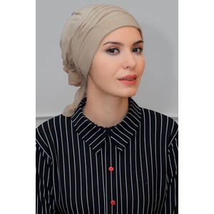 Hürrem Bone Bej Pratik Hazır Geçmeli Tesettür Bone Sandy Kumaş Incili Pileli Nervürlü Güllü 1805_12