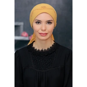 Hürrem Bone Gold Pratik Hazır Geçmeli Tesettür Bone Sandy Kumaş Güllü Boncuklu Işlemeli 1206_03