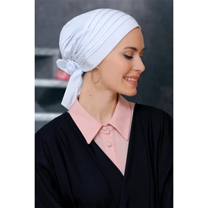 Hürrem Bone Beyaz Pratik Hazır Geçmeli Tesettür Bone Sandy Kumaş Pileli Nervürlü Güllü 1806_42