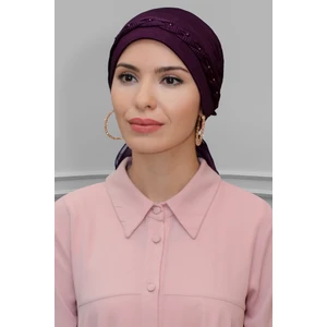 Hürrem Bone Mürdüm Pratik Hazır Geçmeli Tesettür Bone Fukuro Piliseli Örgülü Güllü 1823_07