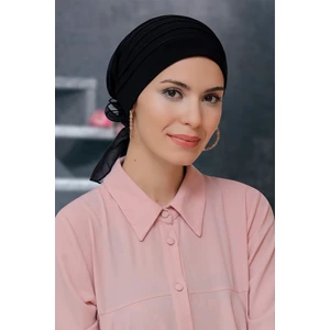 Hürrem Bone Siyah Pratik Hazır Geçmeli Tesettür Bone Sandy Kumaş Pileli Nervürlü Güllü 1806_01