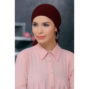 Hürrem Bone Bordo Pratik Hazır Geçmeli Tesettür Bone Sandy Kumaş Pileli Nervürlü Güllü 1806_16