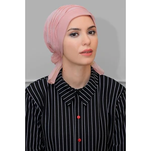 Hürrem Bone Pudra Pratik Hazır Geçmeli Tesettür Bone Sandy Kumaş Incili Pileli Nervürlü Güllü 1805_06