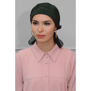 Hürrem Bone Haki Pratik Hazır Geçmeli Tesettür Bone Sandy Kumaş Incili Pileli Nervürlü Güllü 1805_09