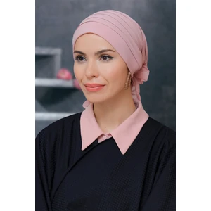 Hürrem Bone Pudra Pratik Hazır Geçmeli Tesettür Bone Sandy Kumaş Pileli Nervürlü Güllü 1806_06