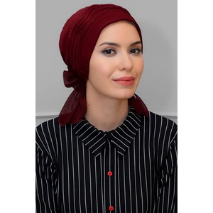 Hürrem Bone Bordo Pratik Hazır Geçmeli Tesettür Bone Sandy Kumaş Incili Pileli Nervürlü Güllü 1805_16
