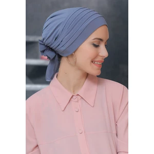 Hürrem Bone Gri Pratik Hazır Geçmeli Tesettür Bone Sandy Kumaş Pileli Nervürlü Güllü 1806_15