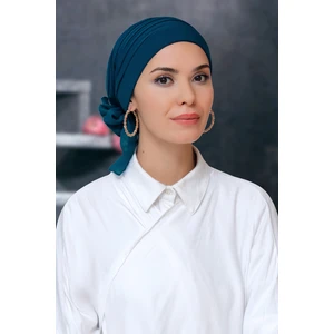 Hürrem Bone P. Mavisi Pratik Hazır Geçmeli Tesettür Bone Sandy Kumaş Pileli Nervürlü Güllü 1806_17