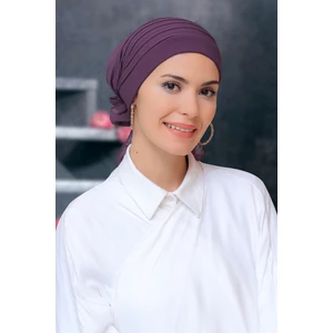 Hürrem Bone Violet Pratik Hazır Geçmeli Tesettür Bone Sandy Kumaş Pileli Nervürlü Güllü 1806_21
