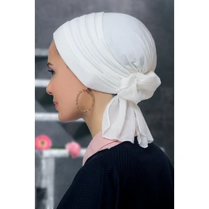 Hürrem Bone Krem Pratik Hazır Geçmeli Tesettür Bone Sandy Kumaş Pileli Nervürlü Güllü 1806_40