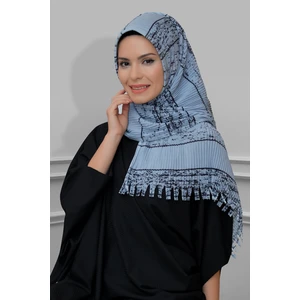 Hürrem Bone Gri Pratik Hazır Geçmeli Tesettür Eşarp Kesik Elyaf Piliseli Çizgili Desenli 1818D2_15