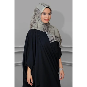 Hürrem Bone Bej Pratik Hazır Geçmeli Tesettür Eşarp Kesik Elyaf Piliseli Çizgili Desenli 1818D2_12