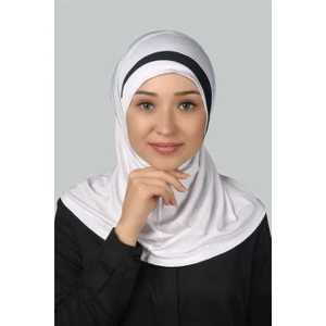 Pratik Eşarp Hazır Türban Özel Hilal Detaylı Hijab - Beyaz - Siyah