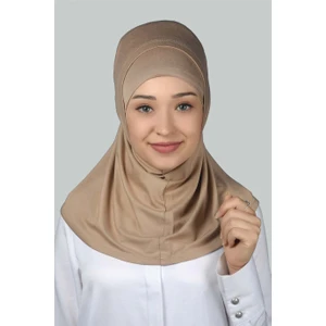 İkili Set Pratik Eşarp Hazır Türban Ve Hijab Tesettür Bonesi - Koyu Bej