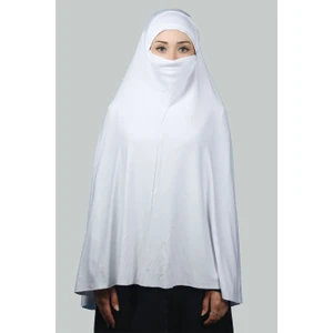Hazır Türban Peçeli Pratik Eşarp Tesettür Nikaplı Hijab - Namaz Örtüsü Sufle (5Xl) - Beyaz