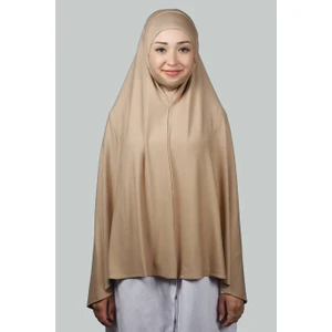 Hazır Türban Peçeli Pratik Eşarp Tesettür Nikaplı Hijab - Namaz Örtüsü Sufle (5Xl) - Koyu Bej