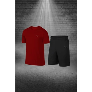 Poseidon Storm Büyük Beden Erkek Bordo Dri-Fit Kumaş Cepli Baskısız Bisiklet Yaka Yürüyüş Için Tişört Şort Alt Üst Ikili Takım (4XL-10XL)