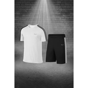 Poseidon Storm Büyük Beden Erkek Beyaz Dri-Fit Kumaş Baskısız Yuvarlak Yaka Kısa Kol Tişört Şort Alt Üst Takım  (4XL-10XL)