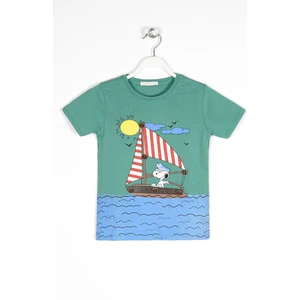 Erkek Çocuk Gemi Baskılı Düğme Aksesuarlı Tshirt 6-9 Yaş