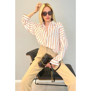 Mad Girls Kahverengi Çizgili Gömlek MG1383