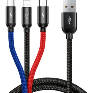 Huawei Xiaomi Samsung Iphone Uyumlu Çoklu Şarj Aleti Cihazı Kablosu Type-C Micro Lightning 3lü Şarz