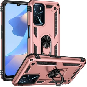 Oppo A16 Kapak Military Yüzüklü Stantlı Panzer Tank Kılıf - Rose Gold