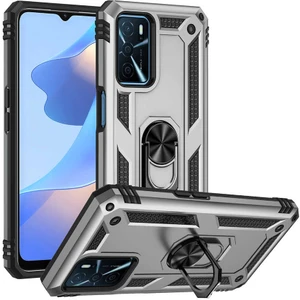 Oppo A16 Kapak Military Yüzüklü Stantlı Panzer Tank Kılıf - Gri