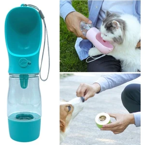 Dream Plus Taşınabilir Mama Hazneli Evcil Hayvan Suluğu Seyahat Kabı Kilitlenebilen Su Sızdırmaz 380ML