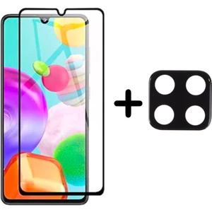 wowacs Samsung Galaxy A12 5d Tam Kaplayan Cam Ekran Koruyucu ve Kamera Lens Koruyucu Seti