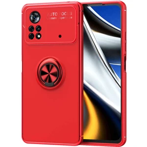 Case 4U Xiaomi Poco M4 Pro 4G Kılıf Autofocus Shockprof Ravel Yüzüklü Standlı Slikon Kapak Kırmızı