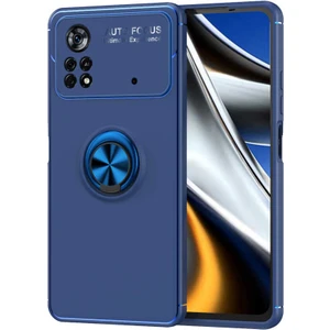 Case 4U Xiaomi Poco M4 Pro 4G Kılıf Autofocus Shockprof Ravel Yüzüklü Standlı Slikon Kapak Mavi