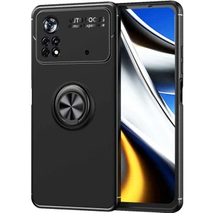 Case 4U Xiaomi Poco M4 Pro 5G Kılıf Autofocus Shockprof Ravel Yüzüklü Standlı Slikon Kapak Siyah