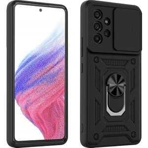 Case 4U A53 Uyumlu Kılıf Stand Olabilen Yüzüklü Sürgülü Vega Arka Kapak Siyah