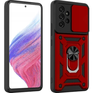 Case 4U A53 Uyumlu Kılıf Stand Olabilen Yüzüklü Sürgülü Vega Arka Kapak Kırmızı