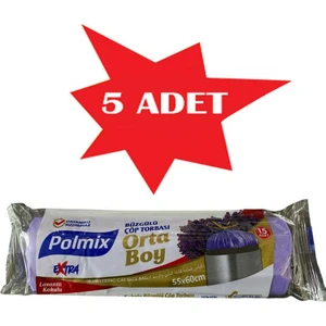 ÇÖP TORBASI POLMİX BÜZGÜLÜ ÇÖP ORTA BOY 55X60 LAVANTA KOKULU 15 Lİ 5 PAKET
