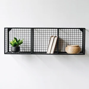 Go Dekor Metal 3 Küp Gözlü Kafes Yatay Duvar Rafı/Kitaplık (100 x 33 x 23 cm)