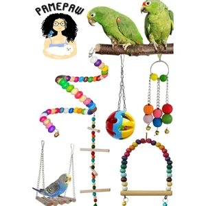 Muhabbet Kuşu ve Papağanlar Için Mega Salıncak Oyuncak Seti 6'lı