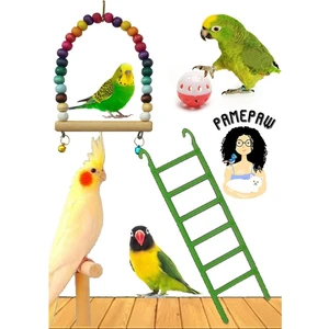 3'lü Muhabbet Kuşu ve Papağan Oyuncak Seti