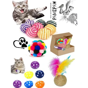 Kedi Sarma Top , Ponpon Top , Tüylü Top ve Çıngıraklı Top Seti