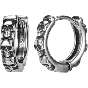 Gotik Kurukafalı Geçirmeli Vintage Triple Skull Halka Tipi Motorcu 316L Erkek Çelik Küpe (Çift)