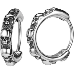 Vintage Kurukafa Ince Tasarım Gotik Motorcu Halka Geçirmeli Skull Erkek 316L Çelik Küpe (Çift)