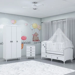 Garaj Home Sude Asansörlü Yıldız 3 Kapaklı Bebek Odası Takımı -Kombinli-Uyku Seti-Beyaz